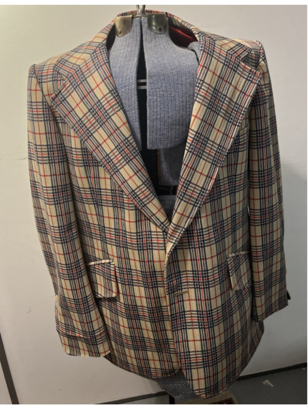 Vintage 70s Johnny Carson Plaid Blazer Mens Wide Lapel Raeford Double Knit Sp 38